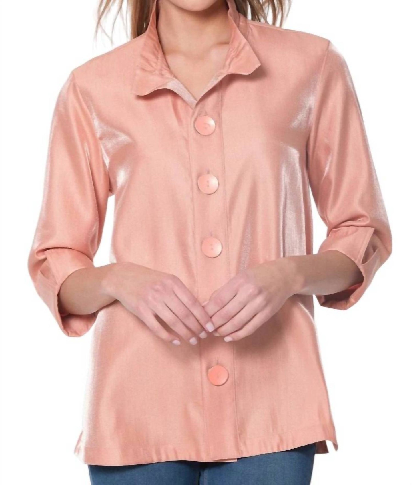 Multiples - 3/4 Sleeve Wire Collar Button Front Shirt