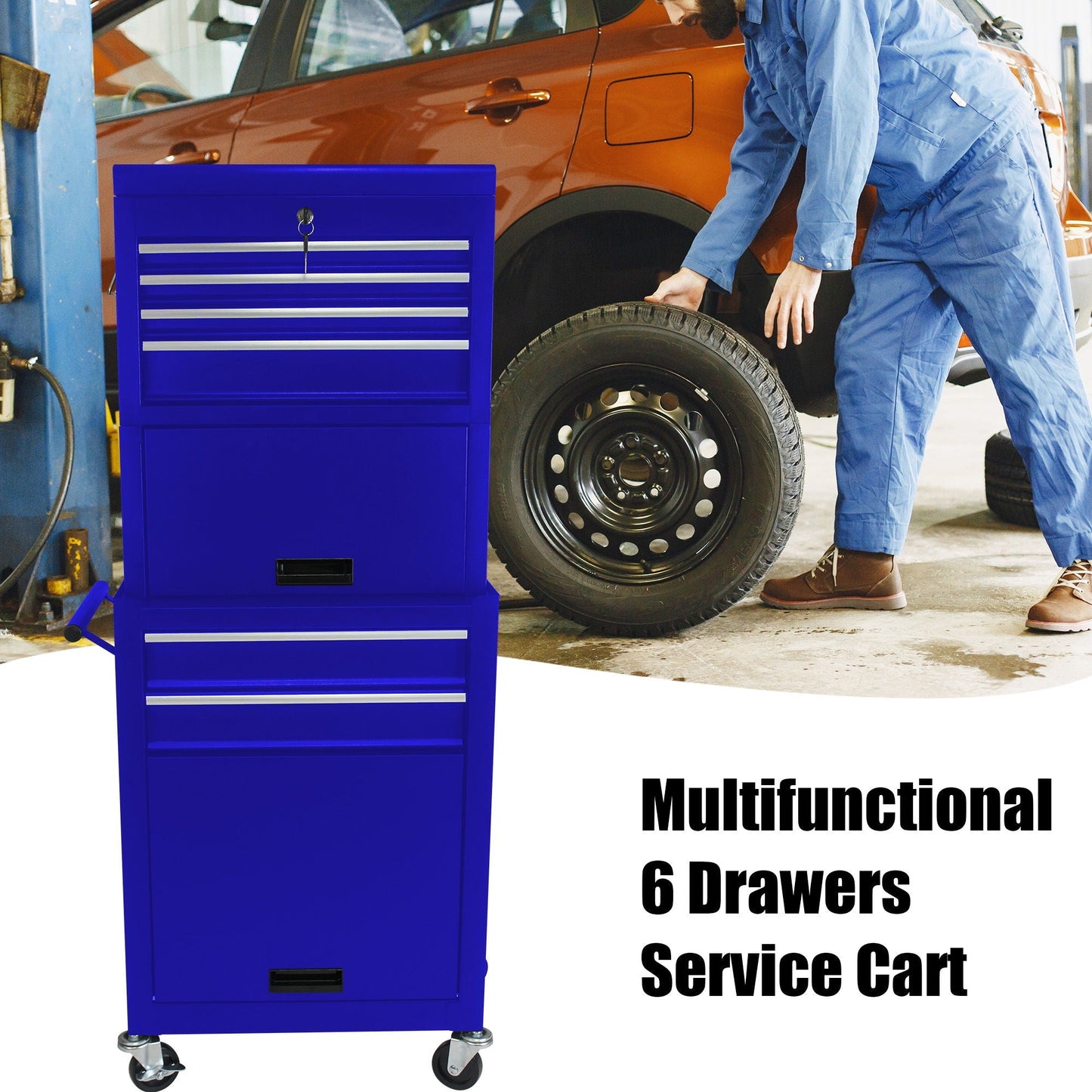 6 Drawer Lockable Tool Cabinet On Wheels With Detachable Toolbox