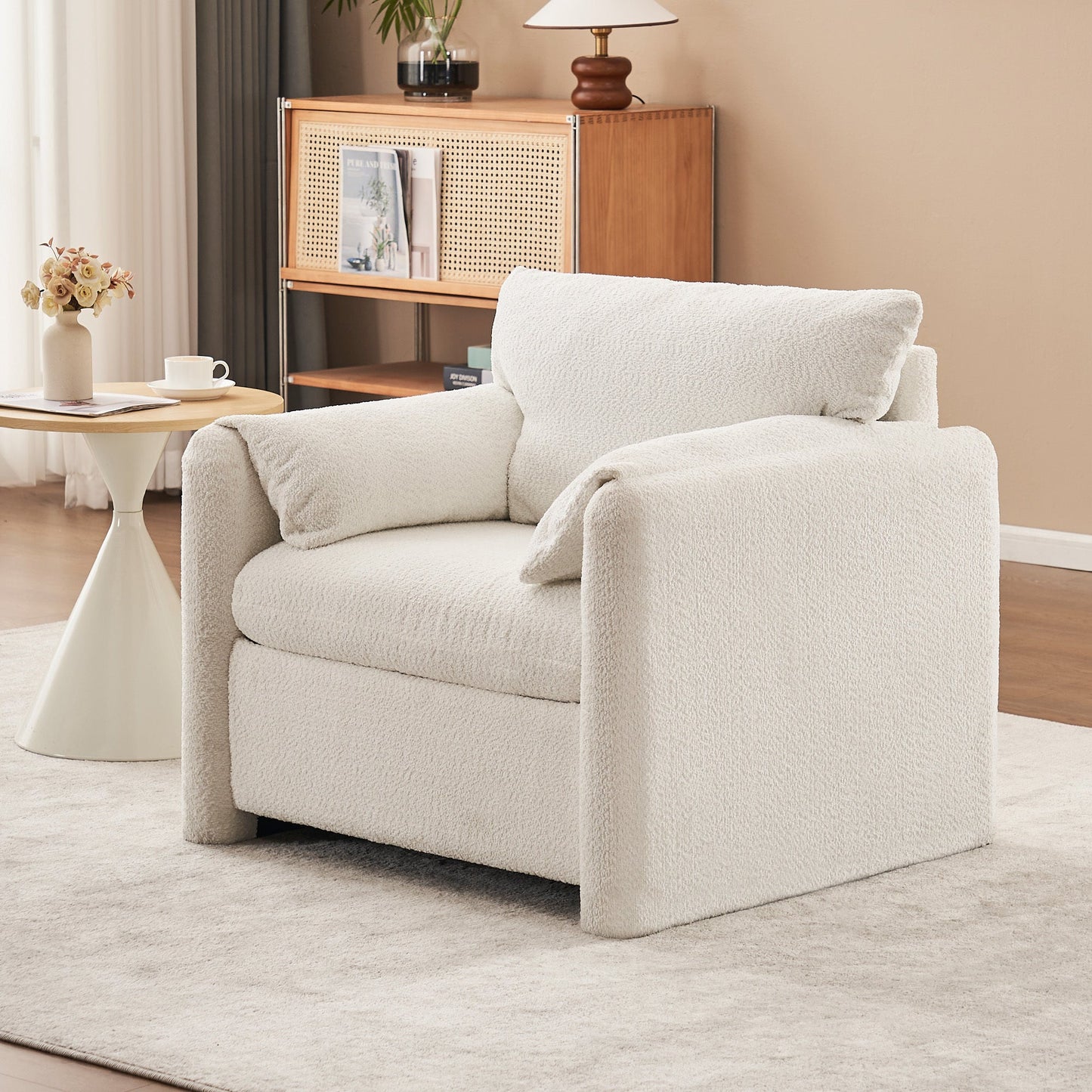 Modern Accent Chair Single Seater Ivory White