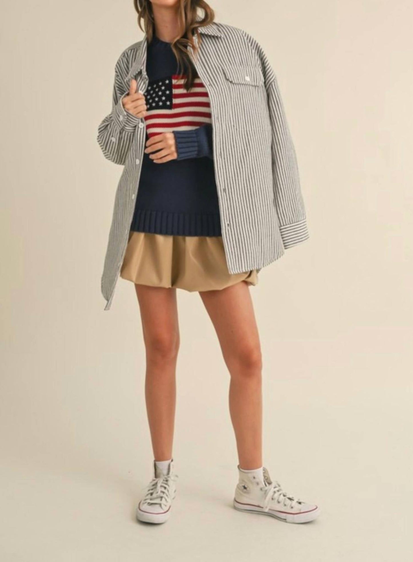 Klesis - Striped Padded Oversized Shacket