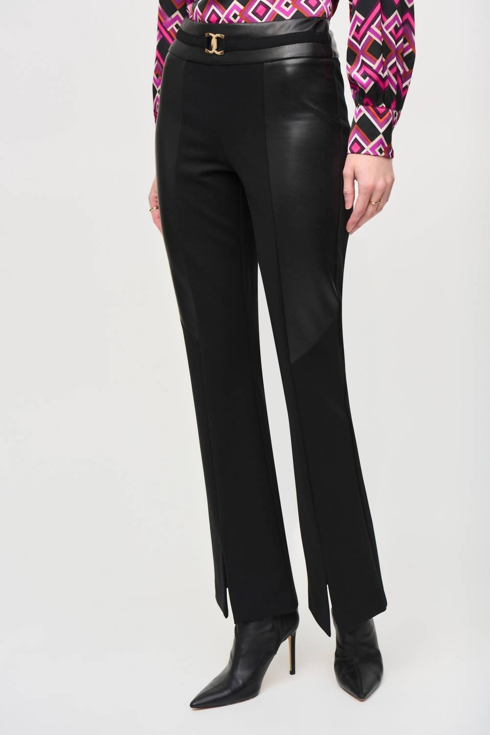 Joseph Ribkoff - Faux Leather Split Hem Flared Trouser