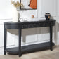 59.2in Black Carved Wooden Console Table with Lower Storage Shelf and Drawers