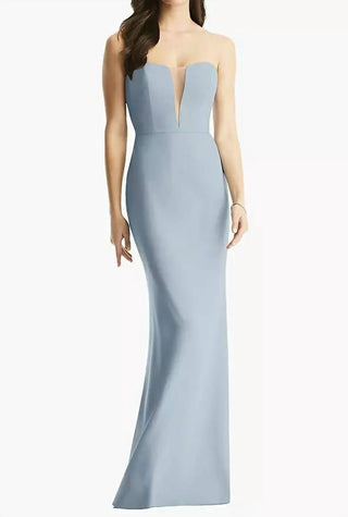 Dessy - Sheer Plunge Neckline Strapless Column Dress