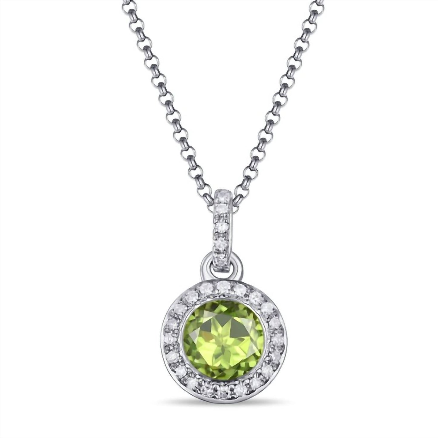 Diana M Jewels - 0.70 Cts Diamond And Peridot Halo Pendant