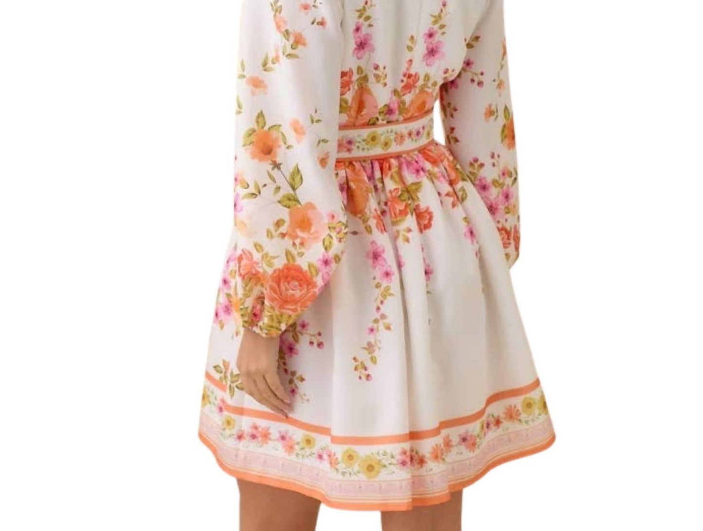 Main Strip - Mock Neck Floral Border Print Mini Dress