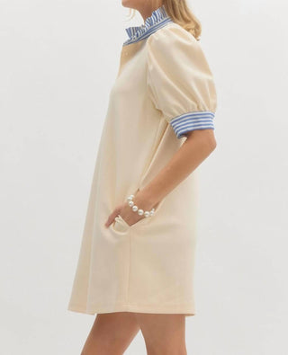 Entro - Mock Neck Contrast Striped Mini Dress