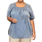 On The Plus Side - Chambray Short Sleeve Pop Over Top - Plus