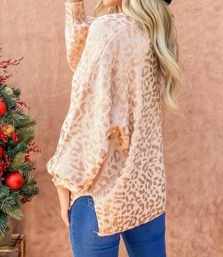 And The Why - Leopard Printed Balloon Sleeve Pullover Sweater