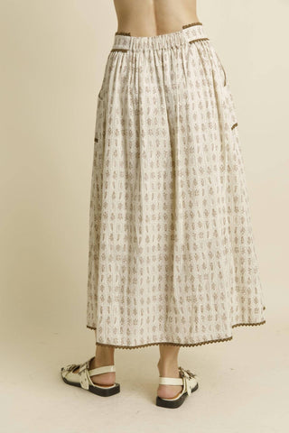 Aureum - Floral Midi Skirt With Trim
