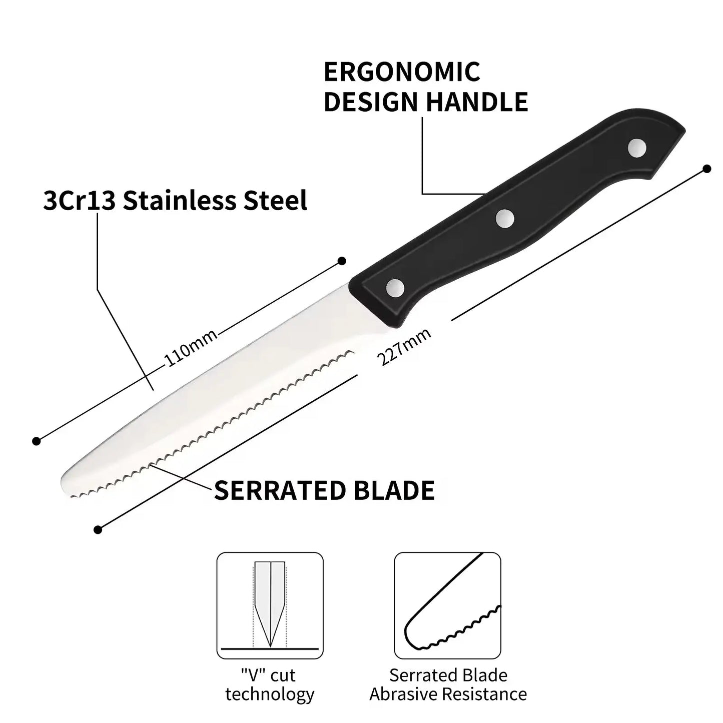 12 Piece Carbon Steel Kitchen Knife Set with Abs Handles
