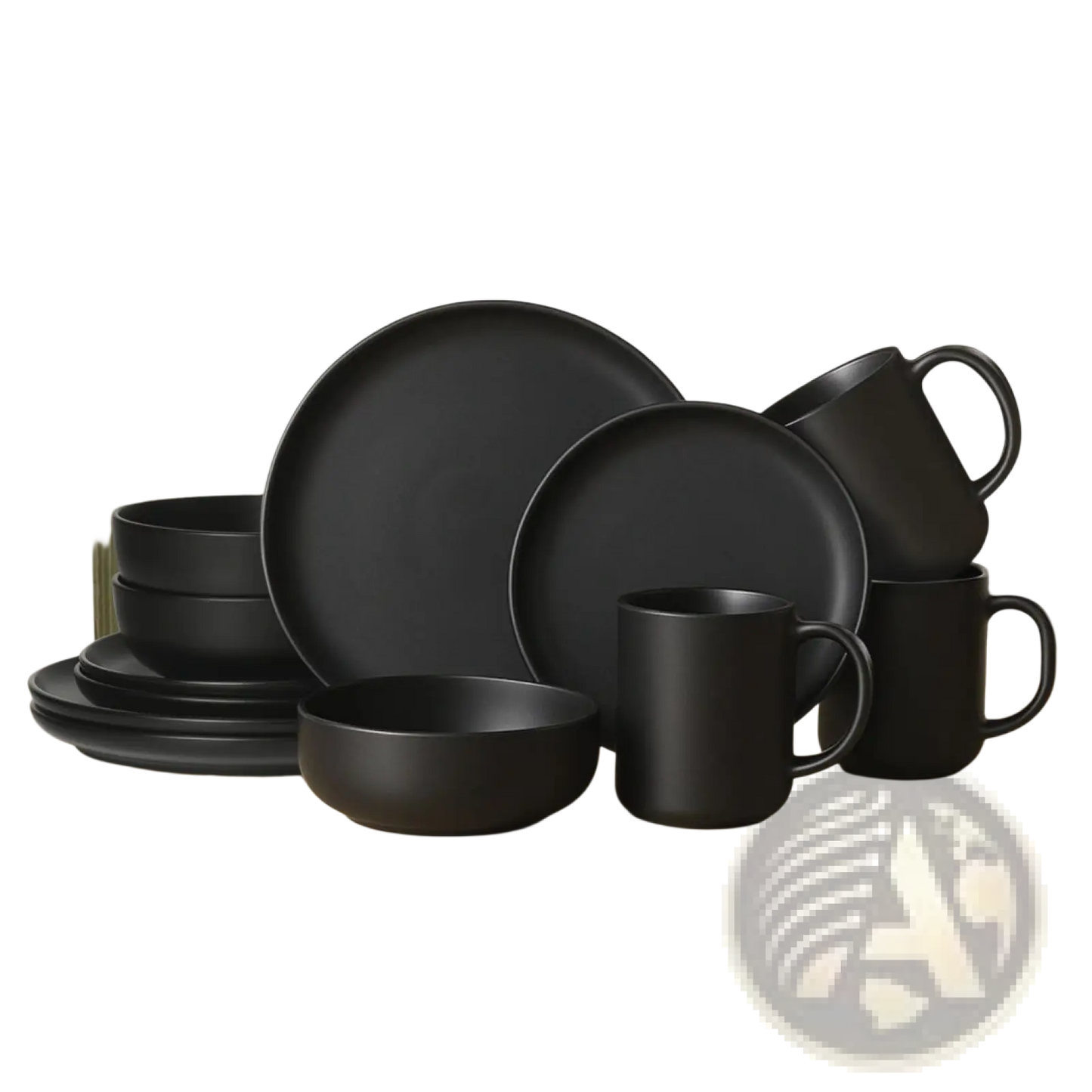 12-piece Matte Black Stoneware Dinnerware Set for 3