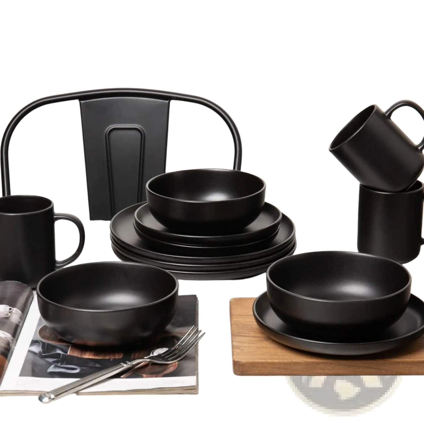 12-piece Matte Black Stoneware Dinnerware Set for 3