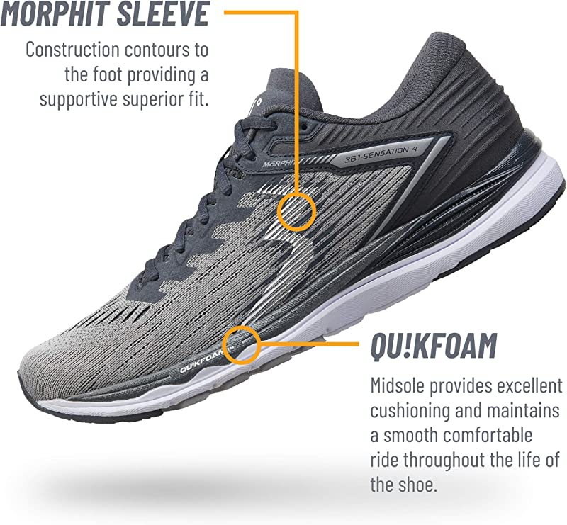 361 Degrees Men's Sensation 4 Running Shoes Sleet/Ebony Size 12 D(M) US