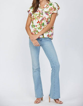 Fate - Fruit Print Flutter Sleeve Top