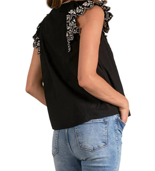 Elan - Embroidered Flutter Sleeve Top
