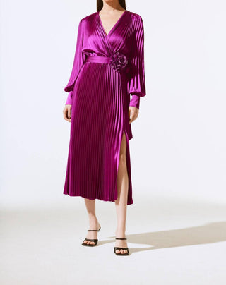 Joseph Ribkoff - Pleated Satin Belted Midi Wrap Dress