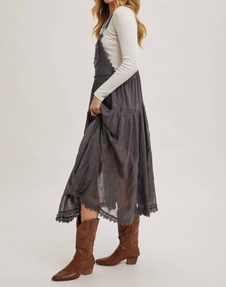 Bluivy - Lucy Lace Embroidered Tulle Bib Maxi Dress