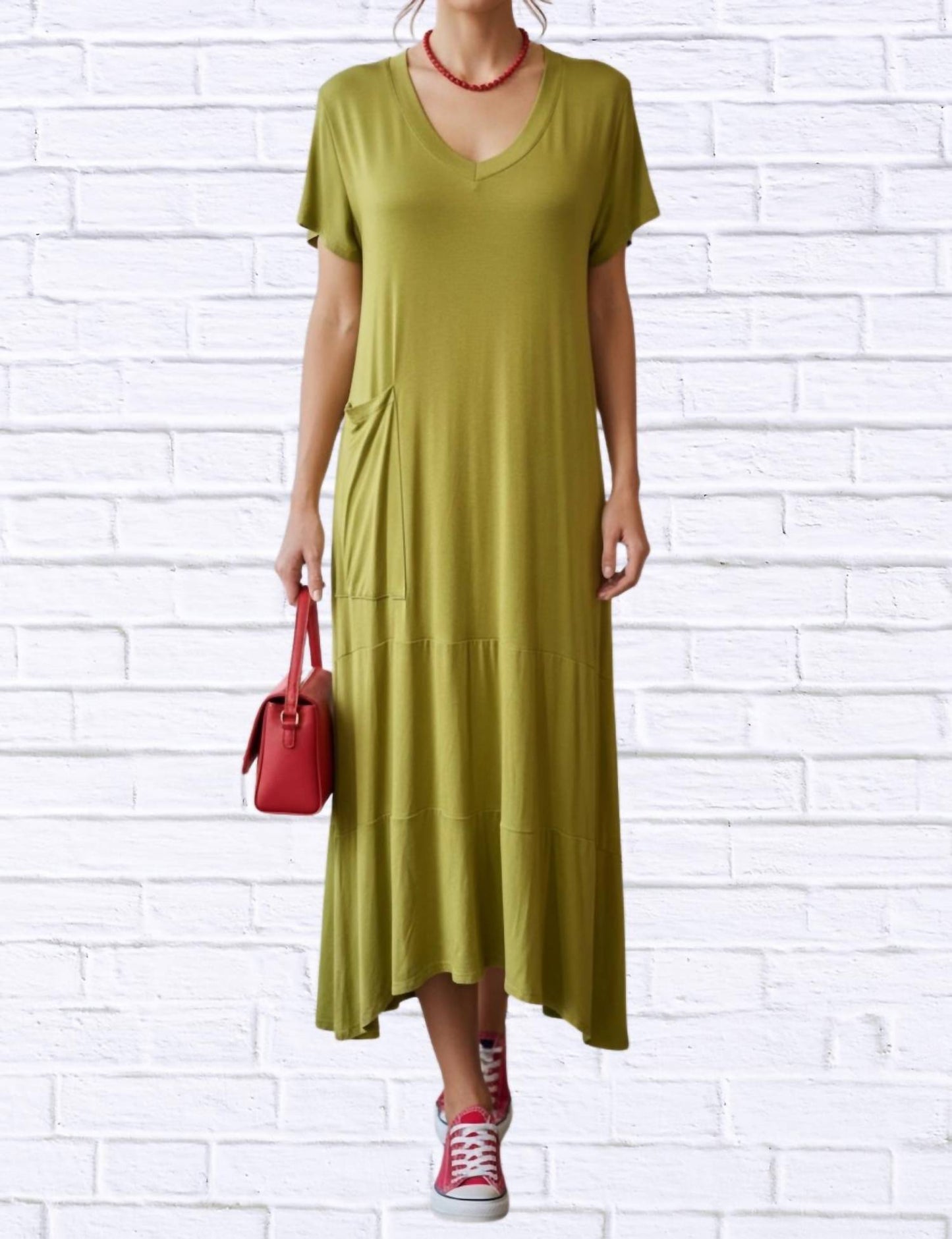 Kozan - Knit V-neck Short Sleeve Maxi Dress