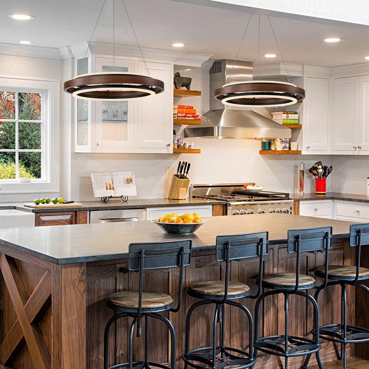 Modern Farmhouse Walnut LED Wooden Pendant Light