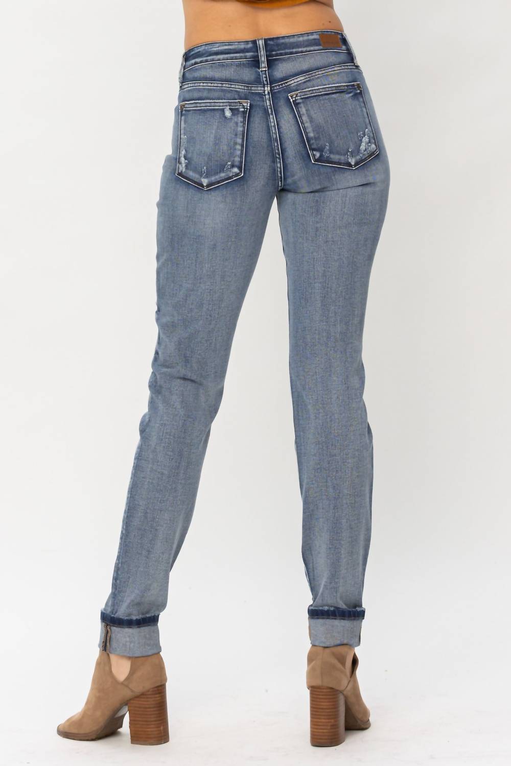 Judy Blue - Mid Rise Button Fly & Cuff Options Tall Boyfriend Denim Jeans