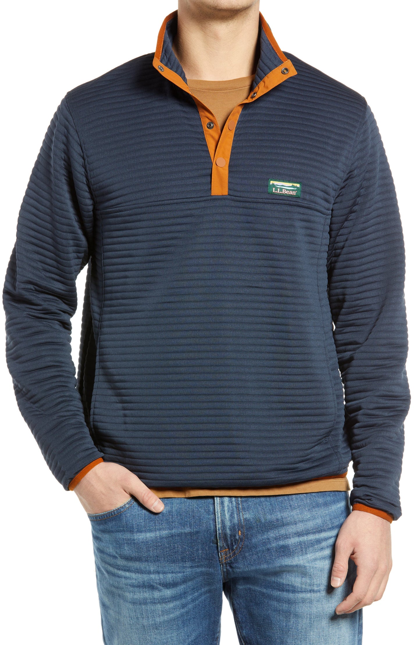 LLBean Men's Airlight Knit Pullover - Navy/Glazed Ginger