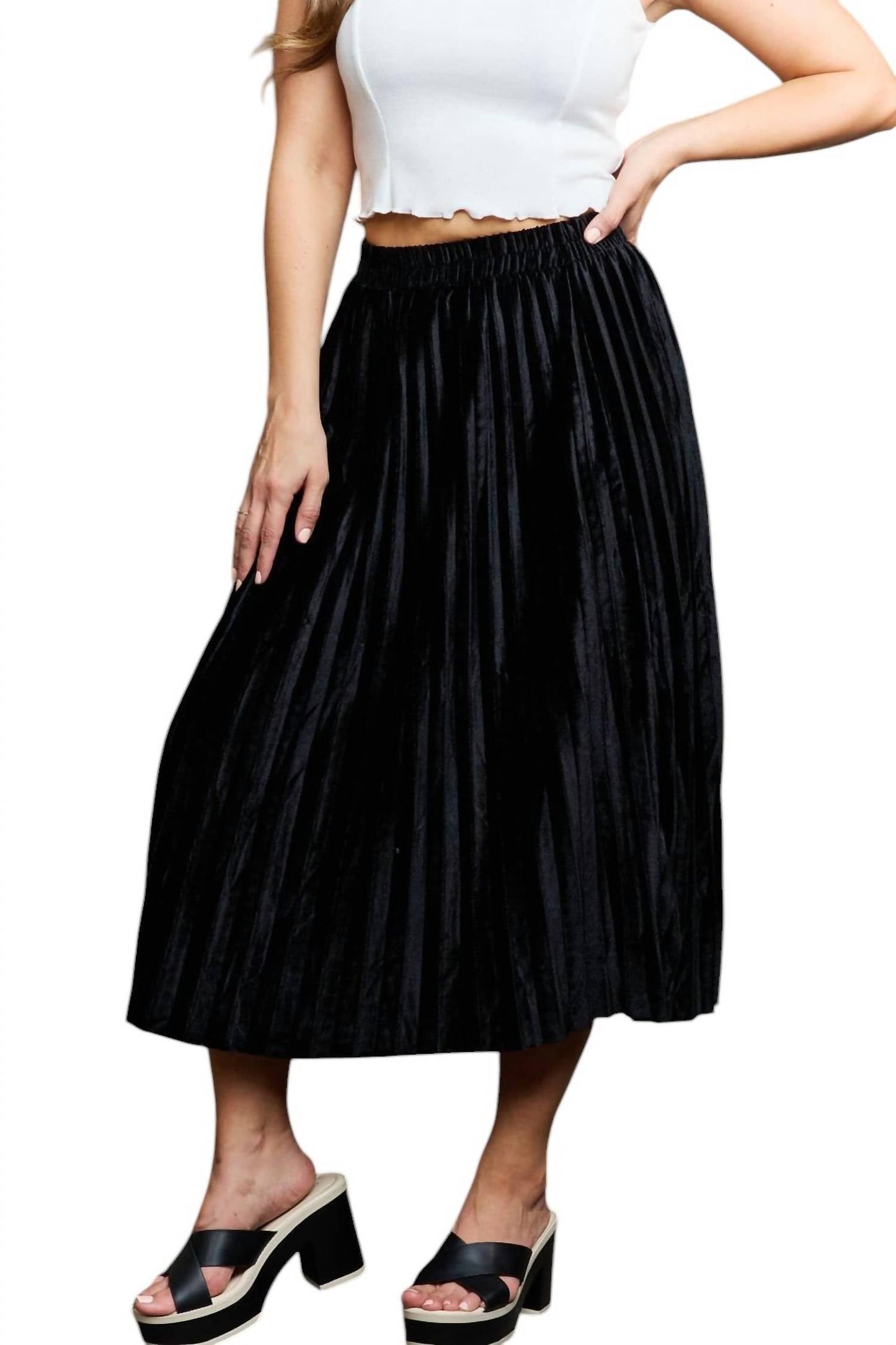 Ninexis - Accordion Pleated Flowy Midi Skirt