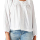 Lucky Brand Embroidered Button Front Cotton Peasant Blouse - White
