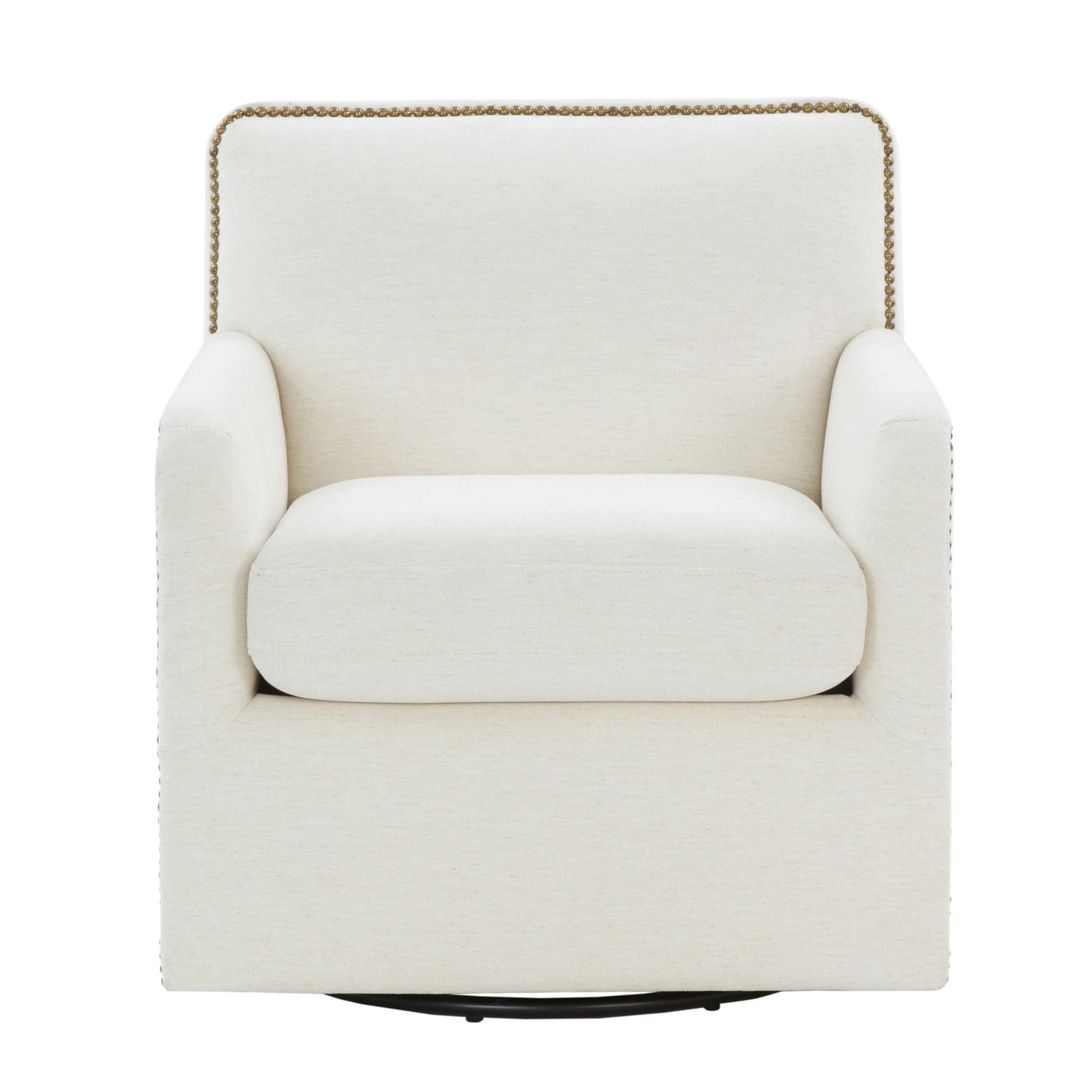 Tolland Swivel Accent Chair With Antique Brass Nailhead Trim - Cream