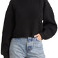 Topshop Mixed Stitch Balloon Sleeve Crop Sweater in Black, Size Small