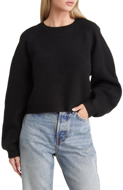 Topshop Mixed Stitch Balloon Sleeve Crop Sweater in Black, Size Small
