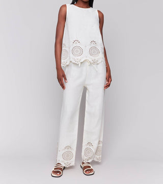 Charlie B - Linen Sleeveless Eyelet Embroidered Top