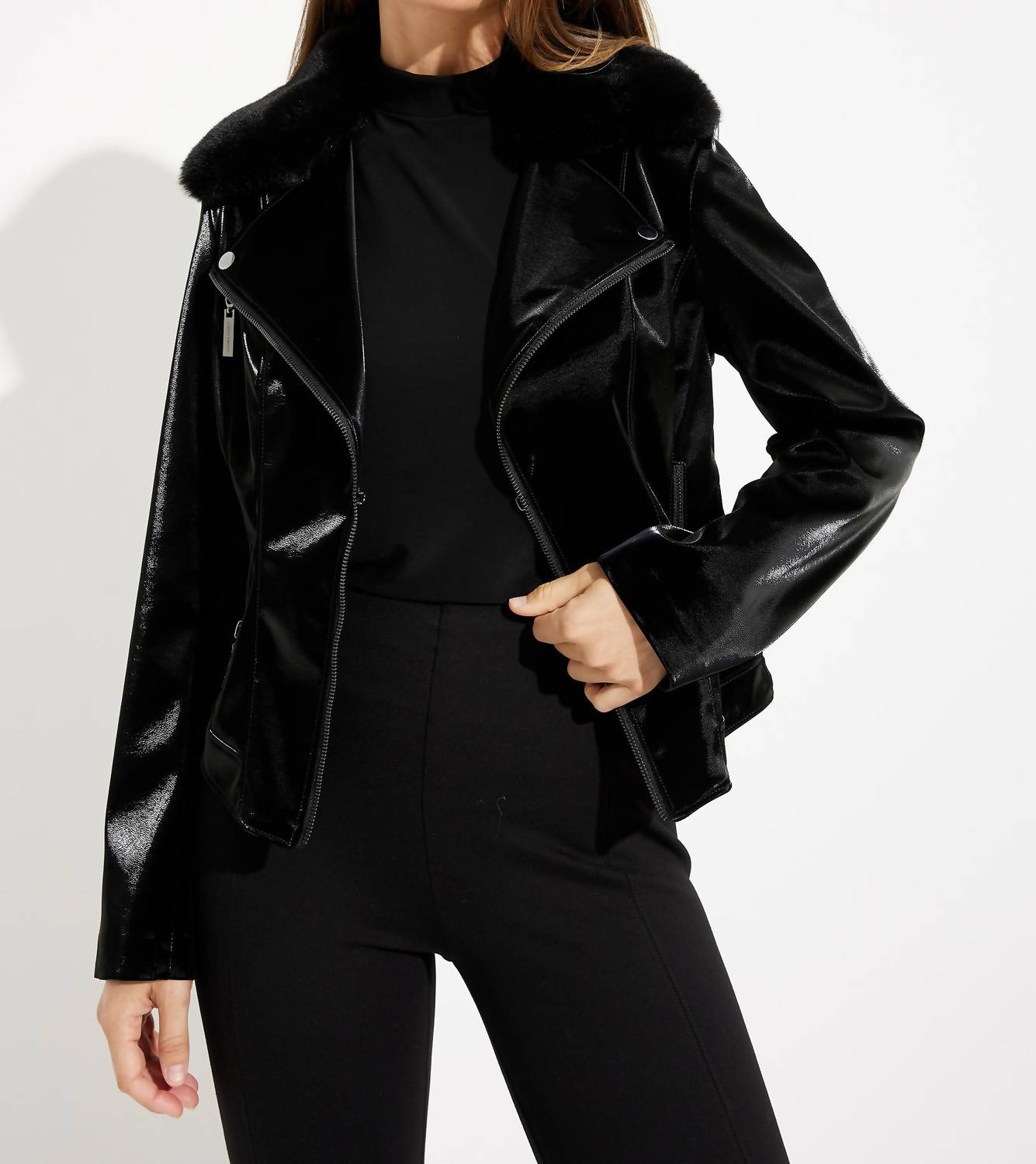 Joseph Ribkoff - Faux Fur Accent Moto Jacket