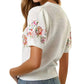 Lalavon - Susan Puff Sleeve Floral Embroidered Crochet Top
