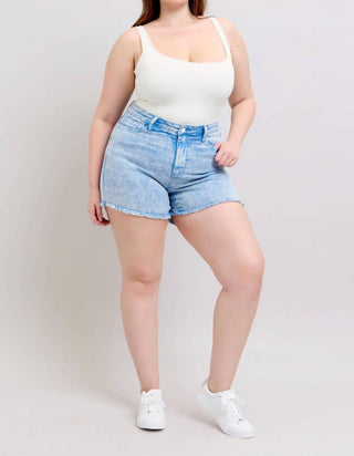 Judy Blue - Judy Blue Mid Rise Garment Dyed Cyan Denim Short 150348