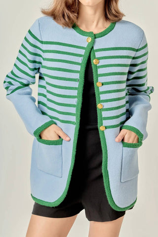 English Factory - Women's Knit Striped Sweater Cardigan