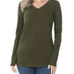 Zenana - Cotton V-neck Long Sleeve