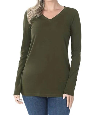 Zenana - Cotton V-neck Long Sleeve