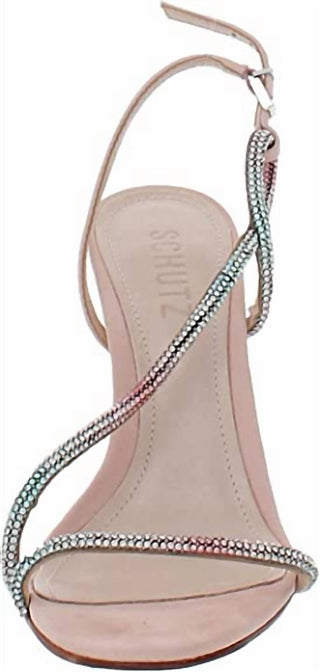 Schutz - Women's Gaela Nubuck Pink Slip On Embellished Buckle Strap High Heel Sandals