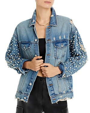 Exclusive Embellished Distressed Denim Jacket