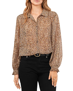 Women's Printed Button Front Long Sleeve Blouse