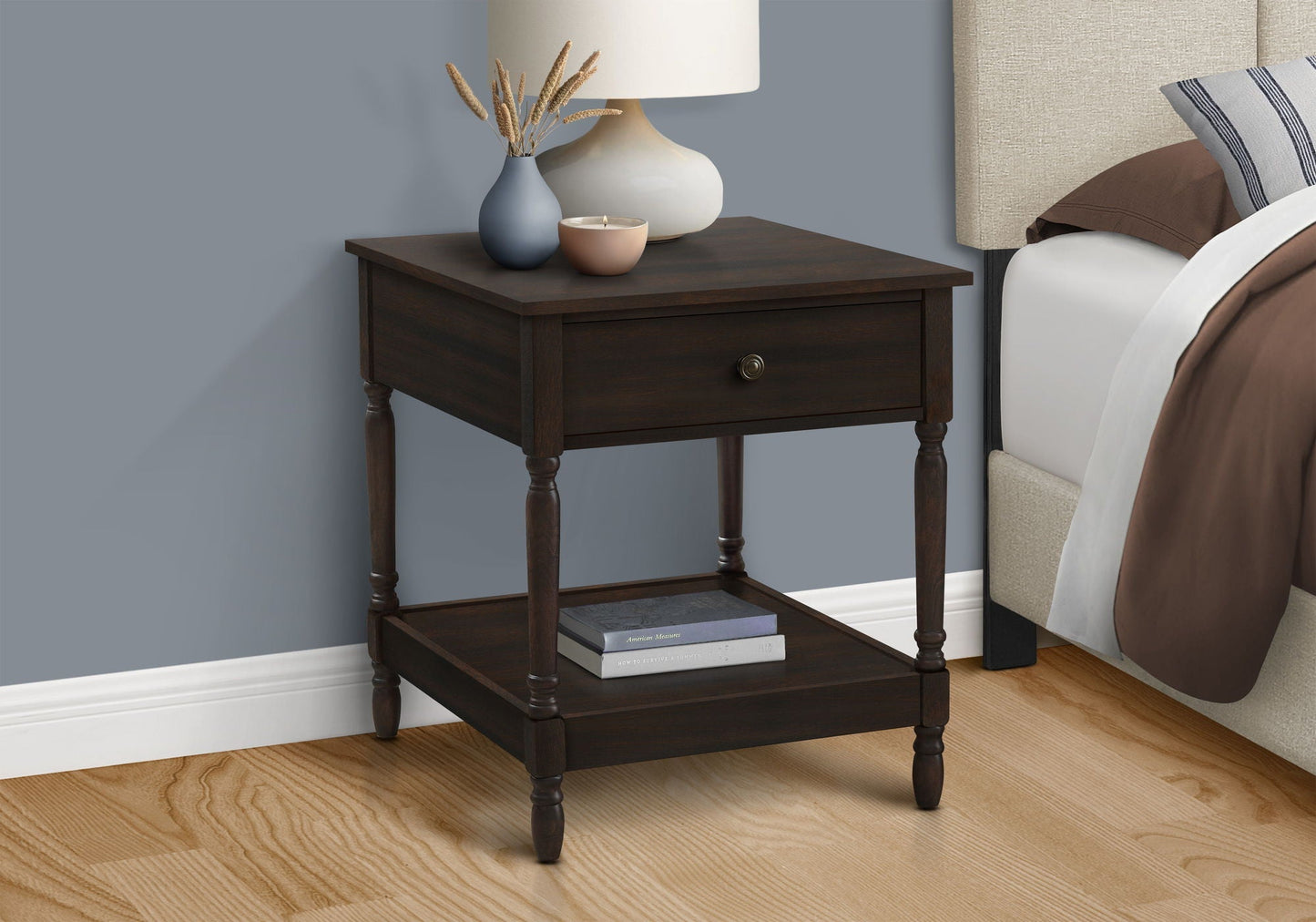 Accent Table, 2 Tier, Square, Traditional - Walnut