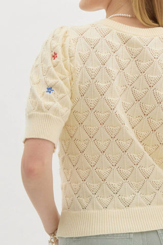 Entro - Diamond Pattern Pointelle Sweater