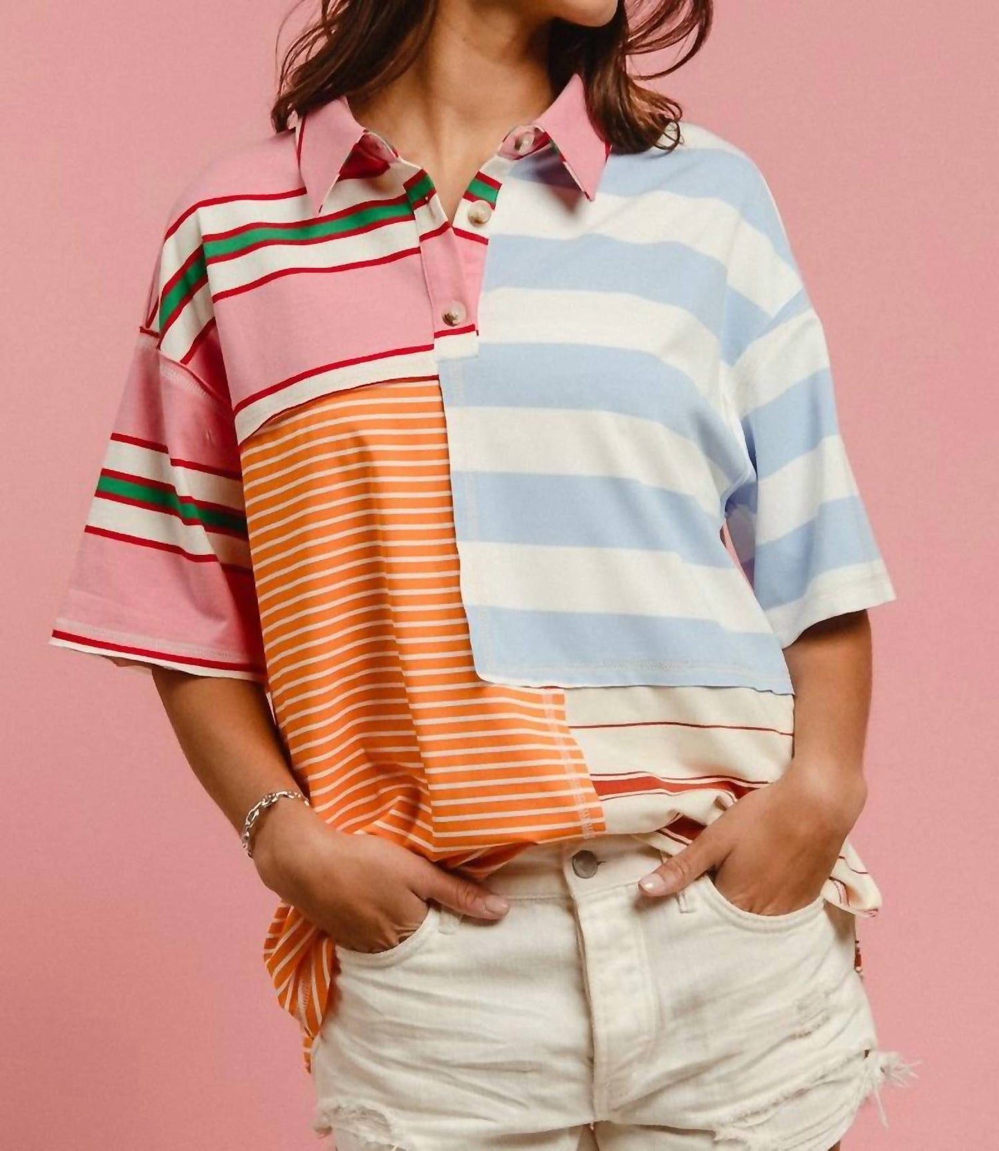 Bibi - Striped Color Block Pullover Shirt