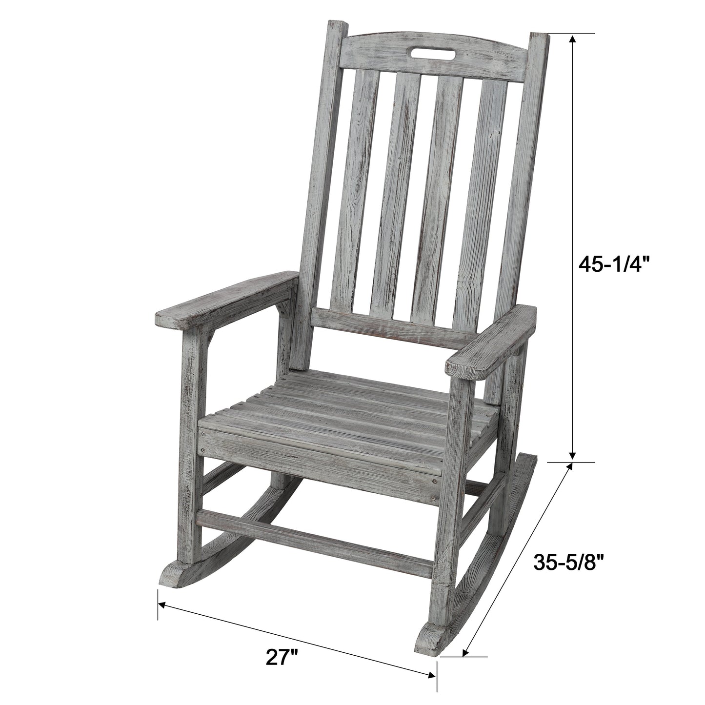 Wooden Oversized Porch Rocker Chair With Wide Seat and Tall Backrest