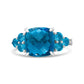 18K White Gold 10mm Cushion Shaped Blue Topaz and 1/6 Cttw Diamond 3 Stone Style Ring (F-G Color, VS1-VS2 Clarity) - Ring Size 6.5