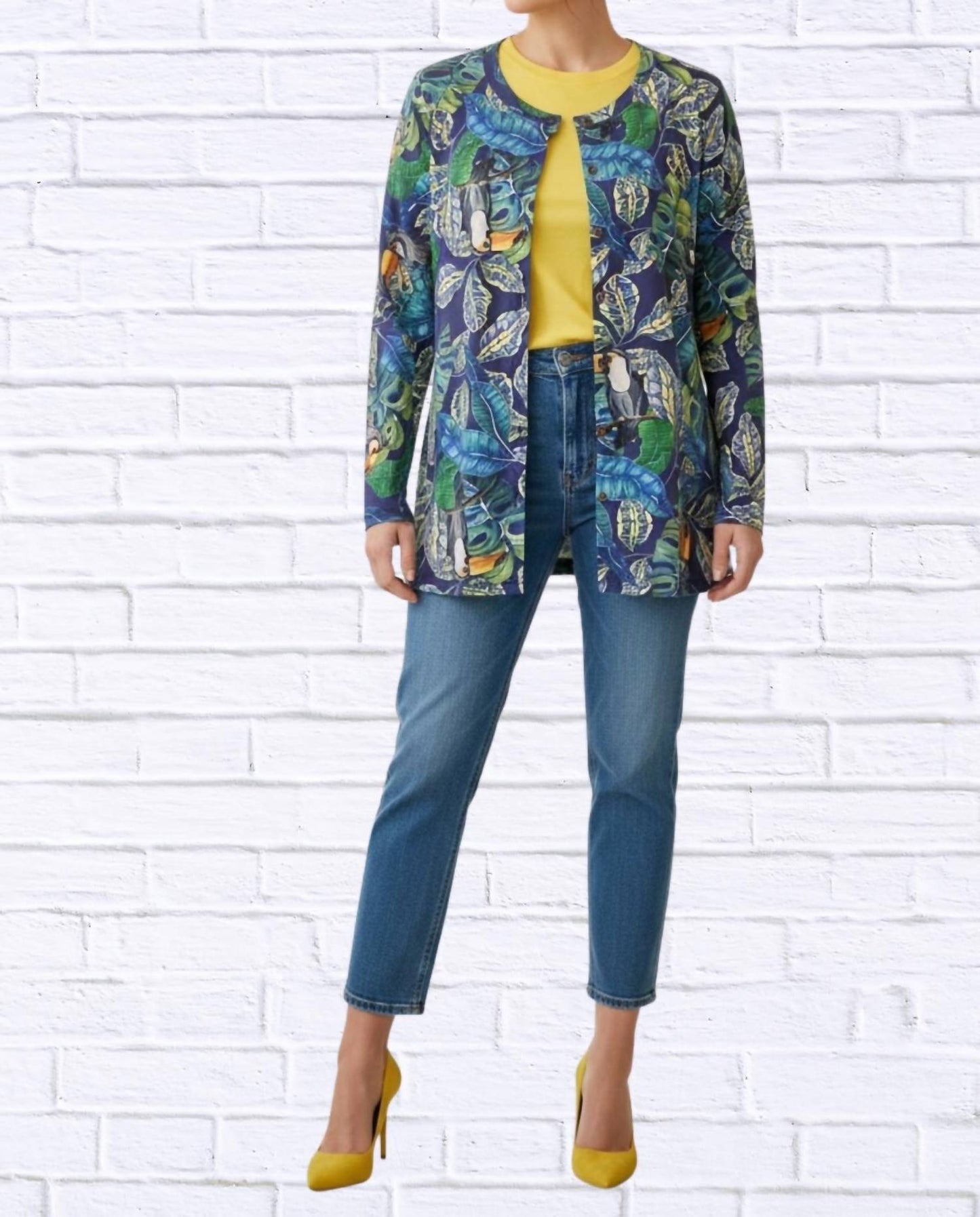 Diva Usa - Tropical Print Button-through Knit Cardigan