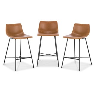 Poly and Bark Paxton Counter Stool Set of 3  Black Leatherette Upholstery