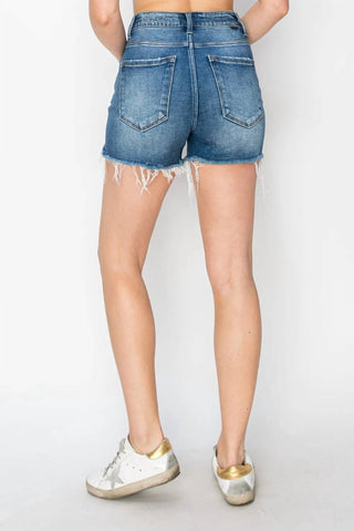 Trendsi - Risen High Rise Raw Hem Distressed Denim Shorts