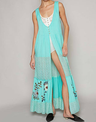 Pol - Embroidered Lace Button Long Vest