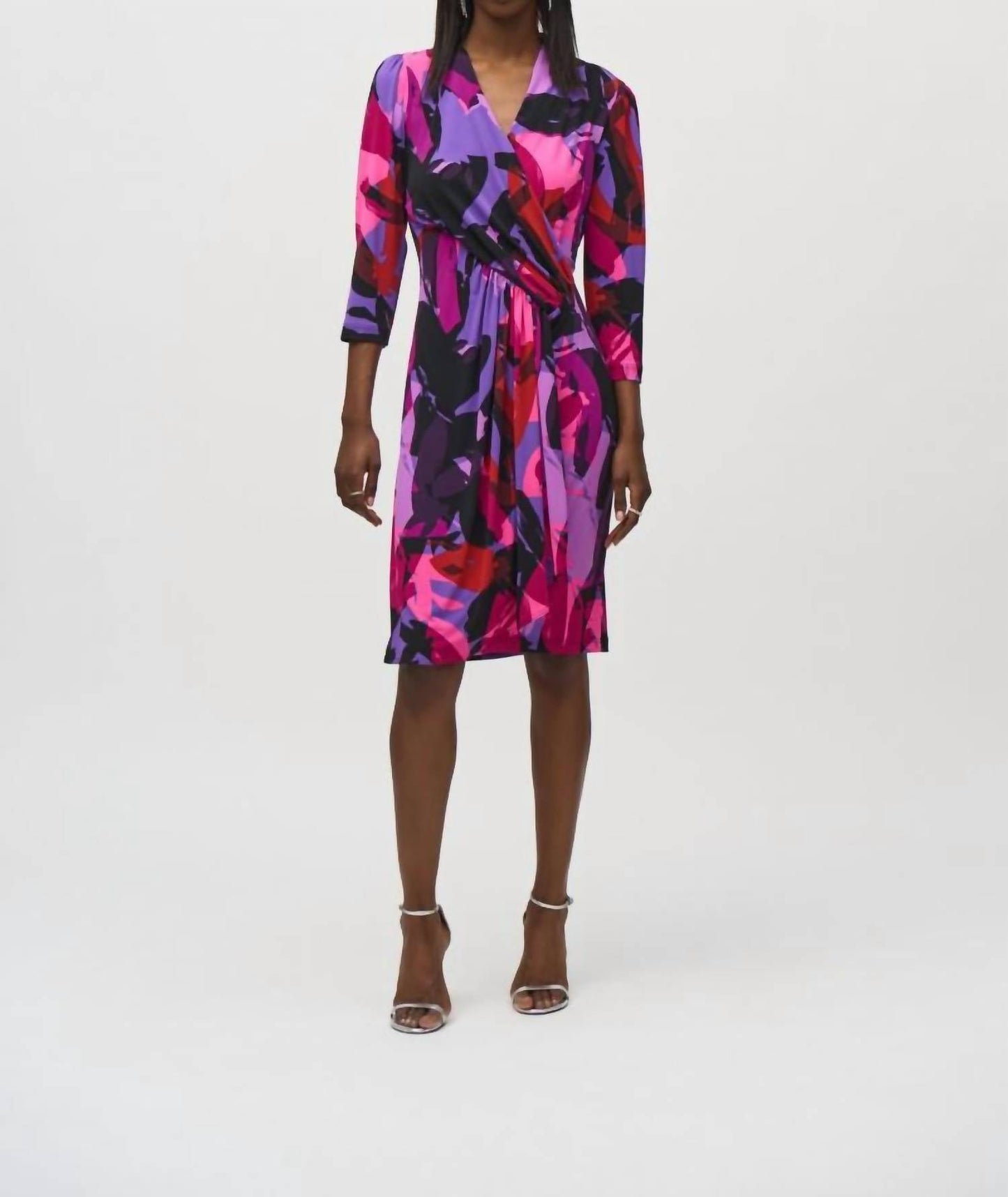 Joseph Ribkoff - Abstract Print Faux Wrap Sheath Dress